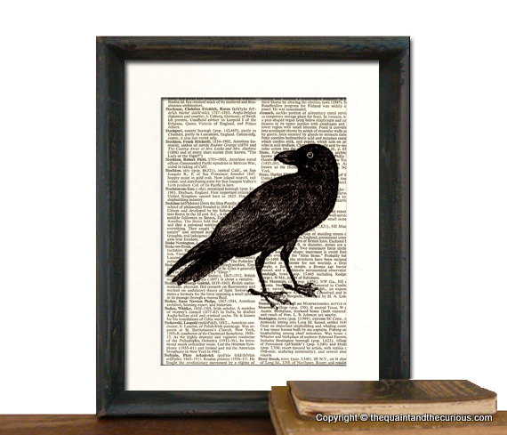 Crow Raven Art Print - Mothers Day Fathers Day Graduation Gift Present - Home Office Decor Matted